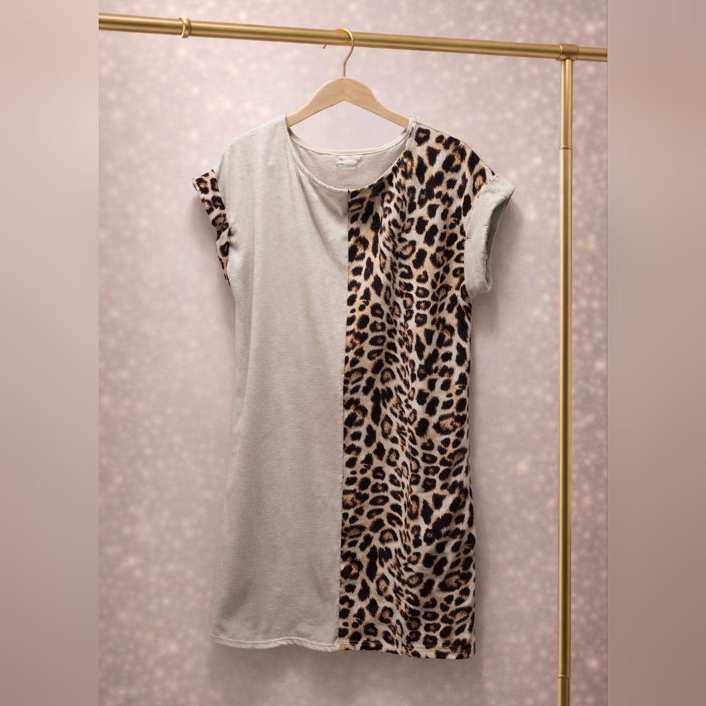 BiBi Size XL Leopard Print and Light Gray Dress With Pockets